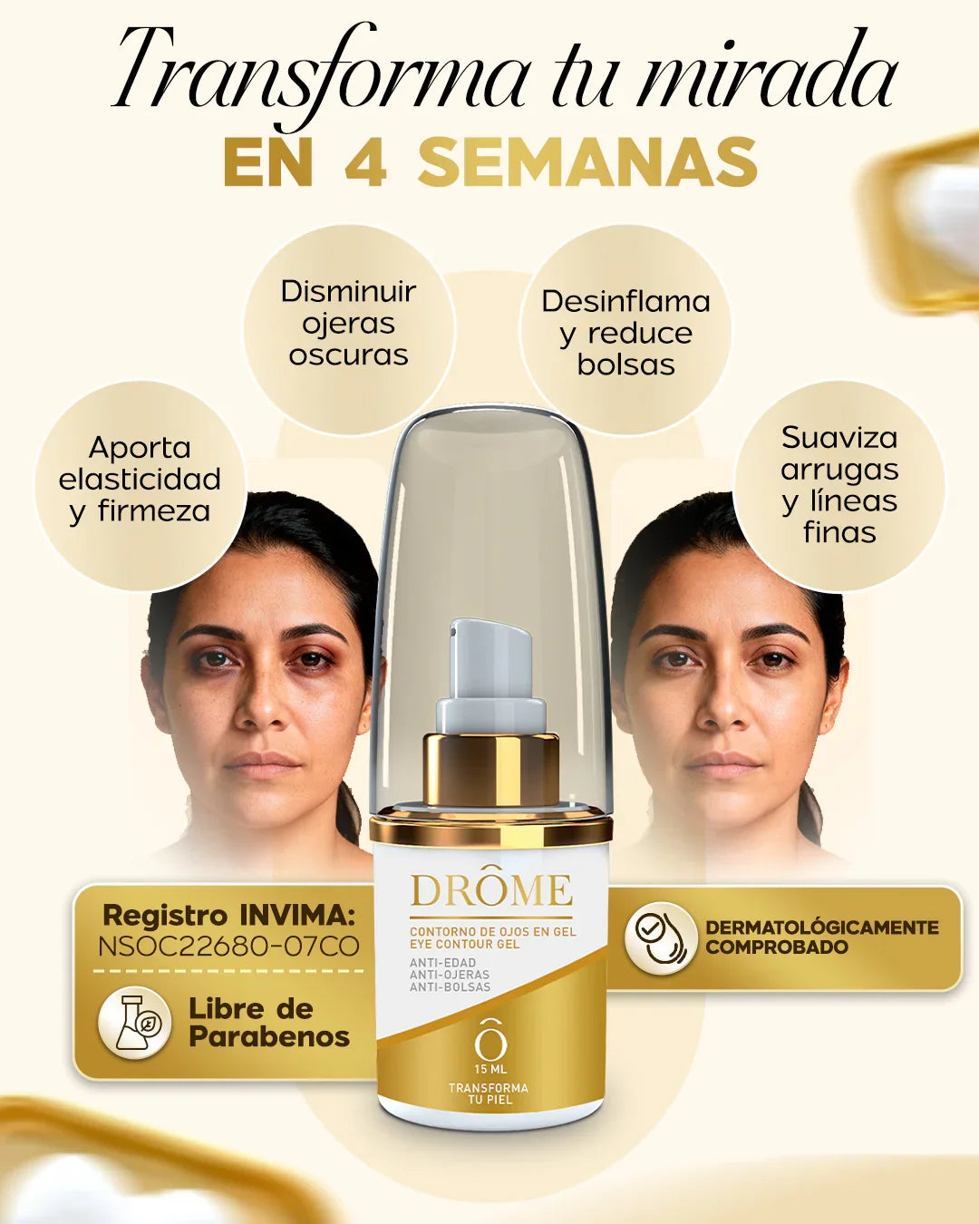 Contorno de Ojos Anti-ojeras - Gel con Péptidos + Agua Micelar GRATIS